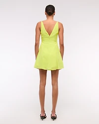 V-Neck Twist Godet Mini Dress