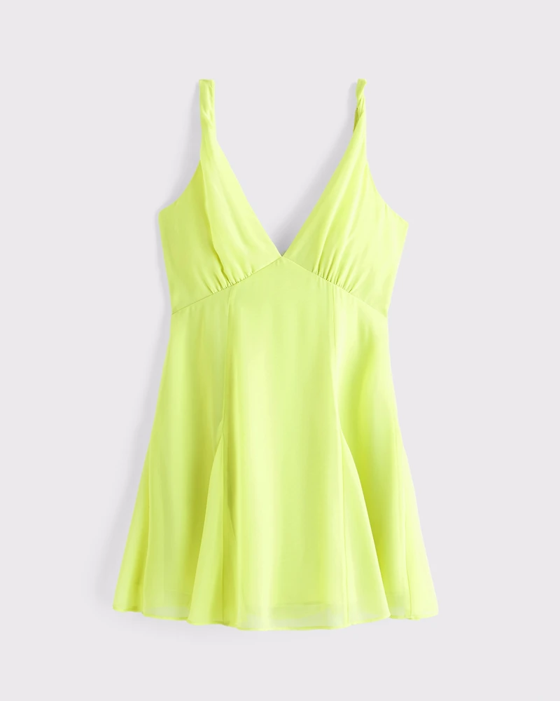 V-Neck Twist Godet Mini Dress