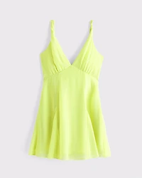 V-Neck Twist Godet Mini Dress