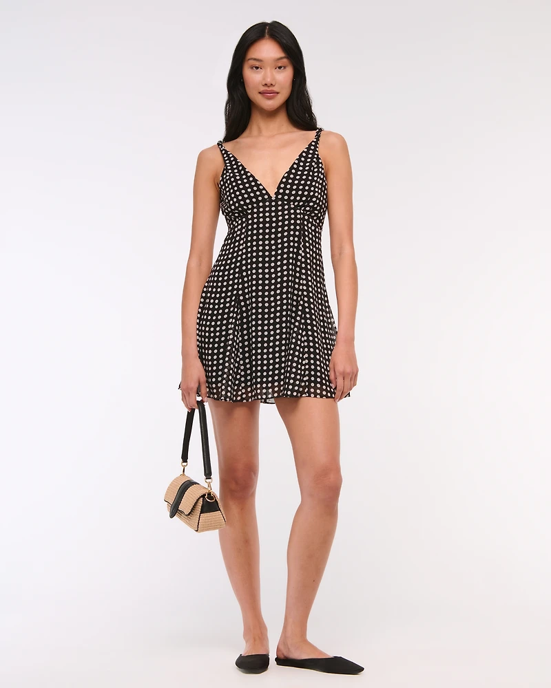 V-Neck Twist Godet Mini Dress