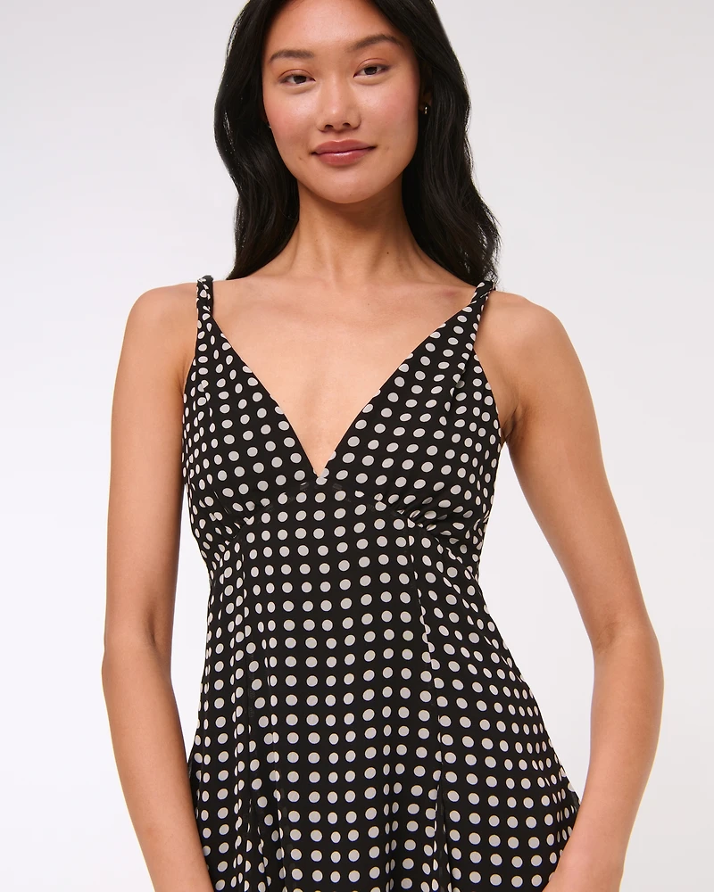 V-Neck Twist Godet Mini Dress