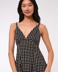 V-Neck Twist Godet Mini Dress