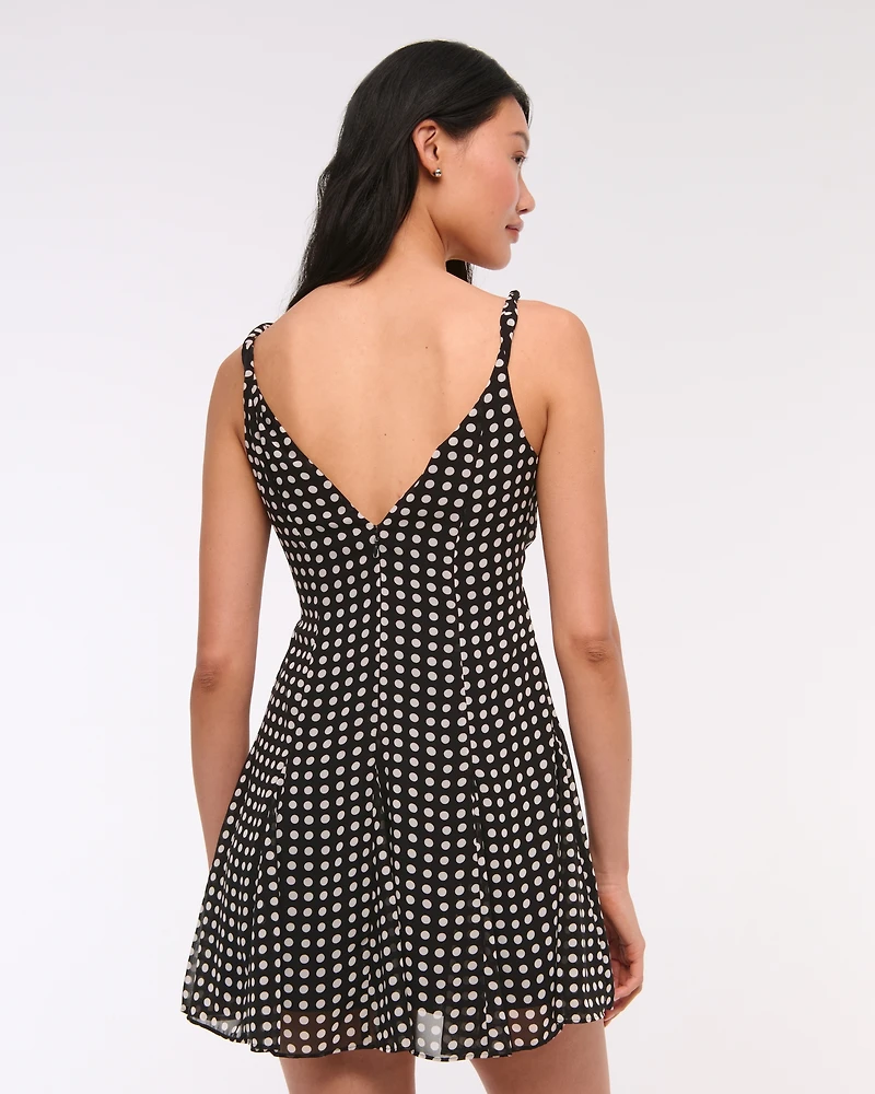 V-Neck Twist Godet Mini Dress