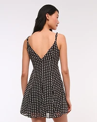 V-Neck Twist Godet Mini Dress