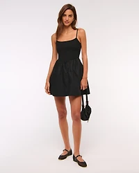 Dipped-Waist Smocked Mini Dress
