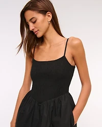 Dipped-Waist Smocked Mini Dress