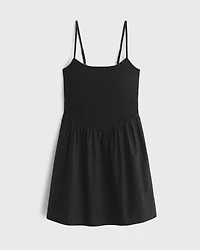 Dipped-Waist Smocked Mini Dress