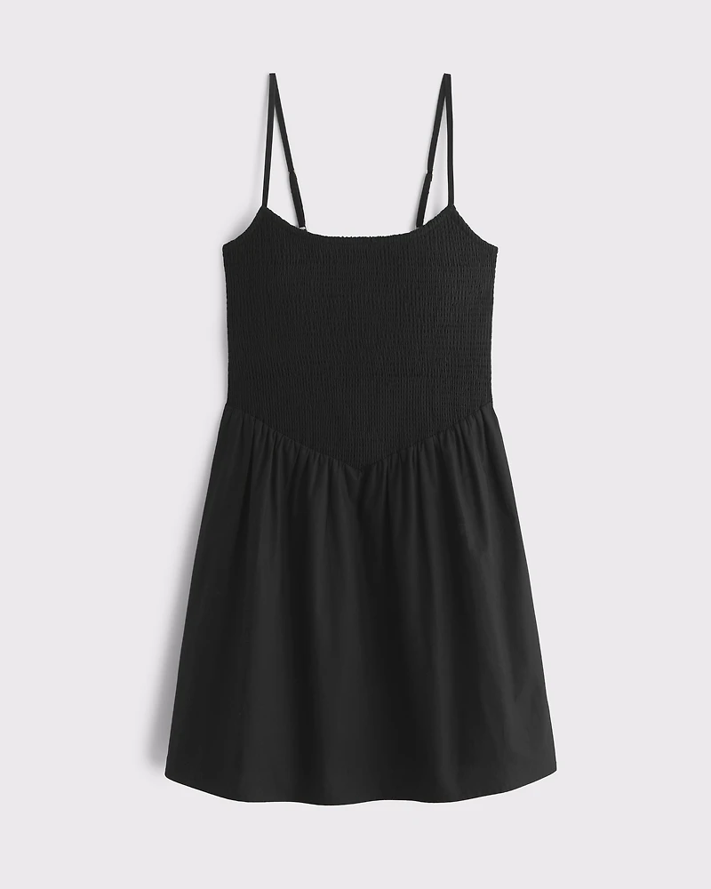 Dipped-Waist Smocked Mini Dress