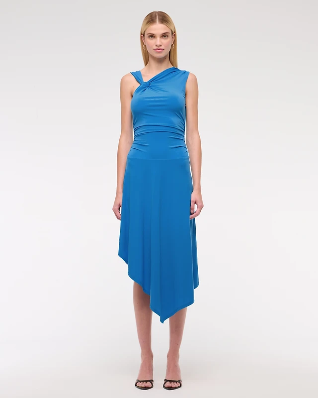 plunge ruched knit midi dress Abercrombie &amp; Fitch + Plunge Ruched Knit Midi Dress