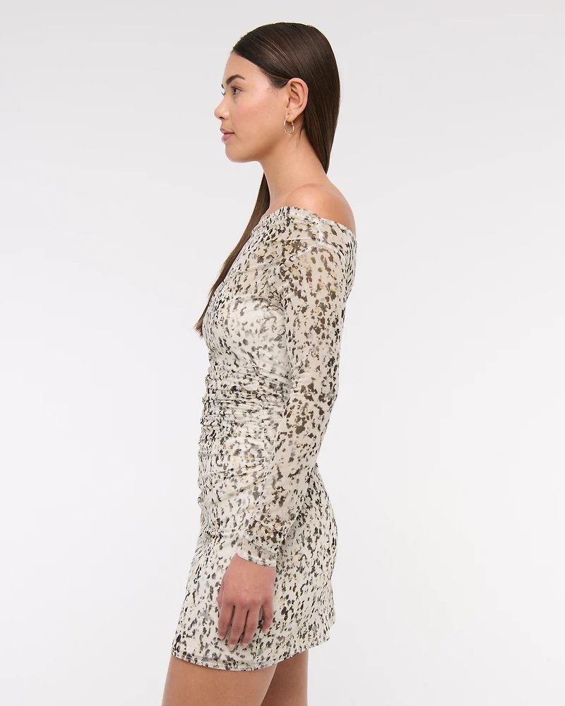 Off-The-Shoulder Mesh Mini Dress