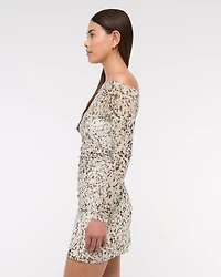 Off-The-Shoulder Mesh Mini Dress