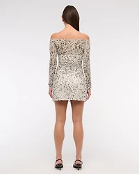 Off-The-Shoulder Mesh Mini Dress
