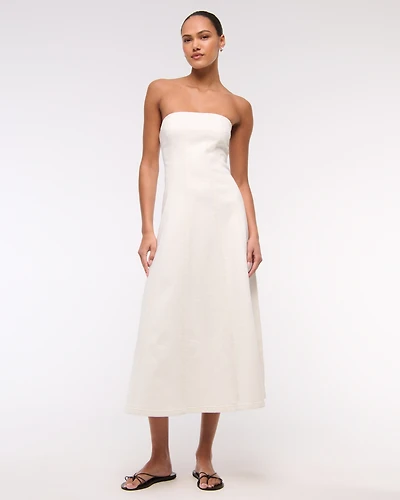 The A&F Mila Strapless Denim Midi Dress