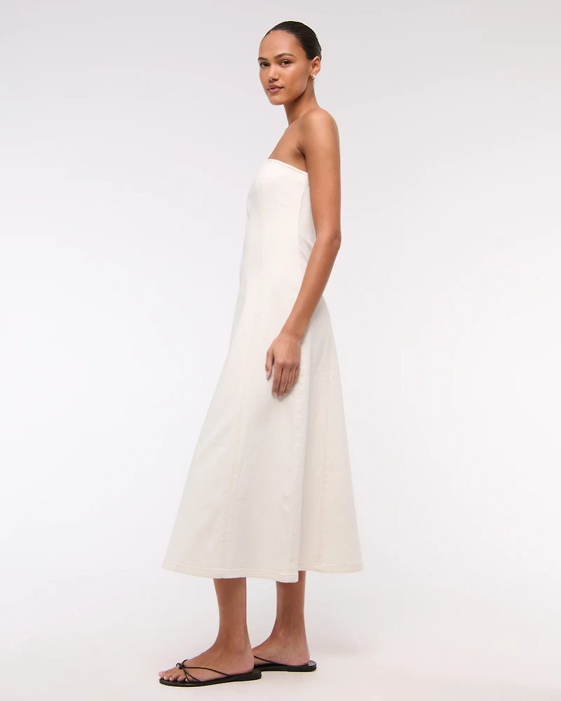 The A&F Mila Strapless Denim Midi Dress