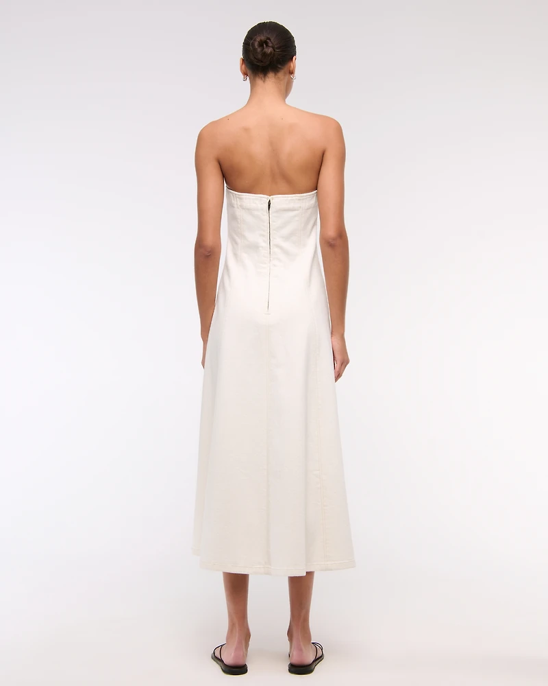 The A&F Mila Strapless Denim Midi Dress