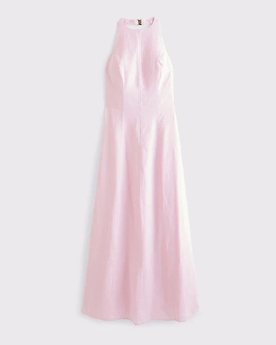 Premium Linen High-Neck Maxi Dress