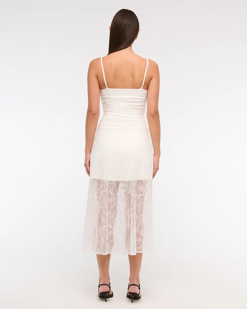 Drop-Waist Lace Midi Dress