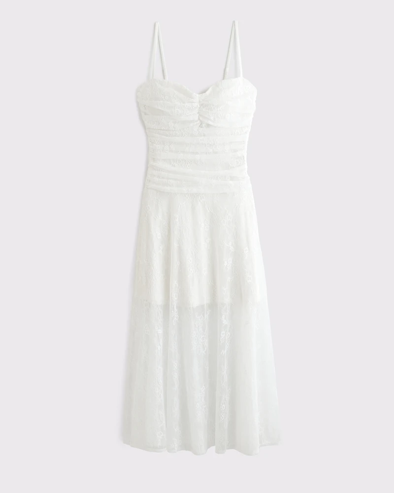 Drop-Waist Lace Midi Dress