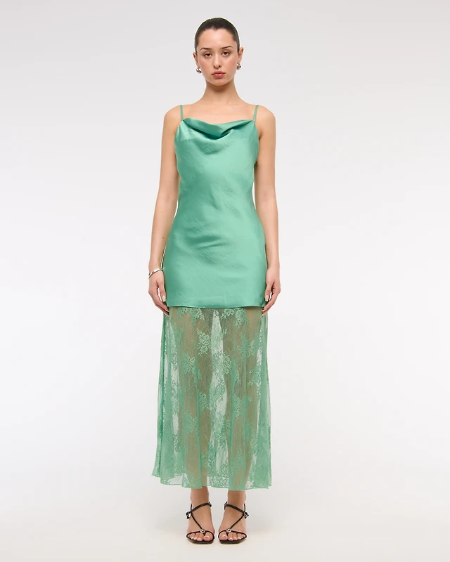 BHLDN Mock-Neck Lace Stretch Velvet Maxi Dress | The Summit
