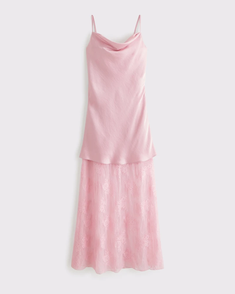 Cowl Neck Lace Maxi Dress