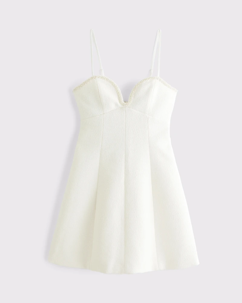 Faux Pearl Trim Mini Dress