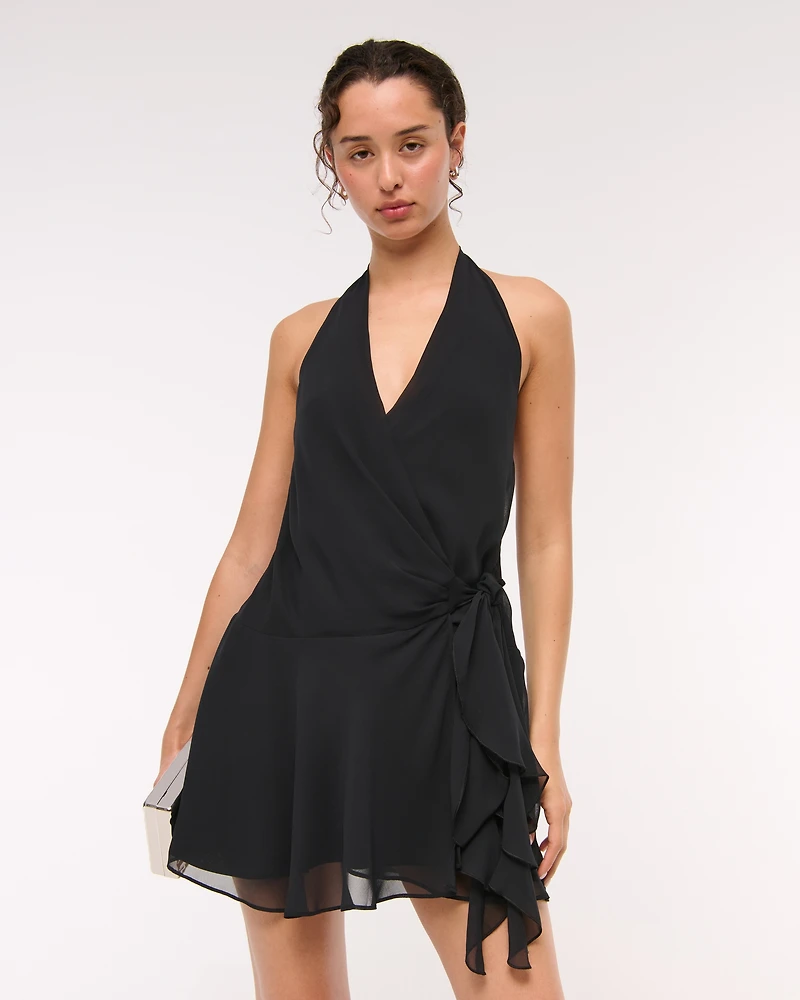Draped Halter Mini Dress
