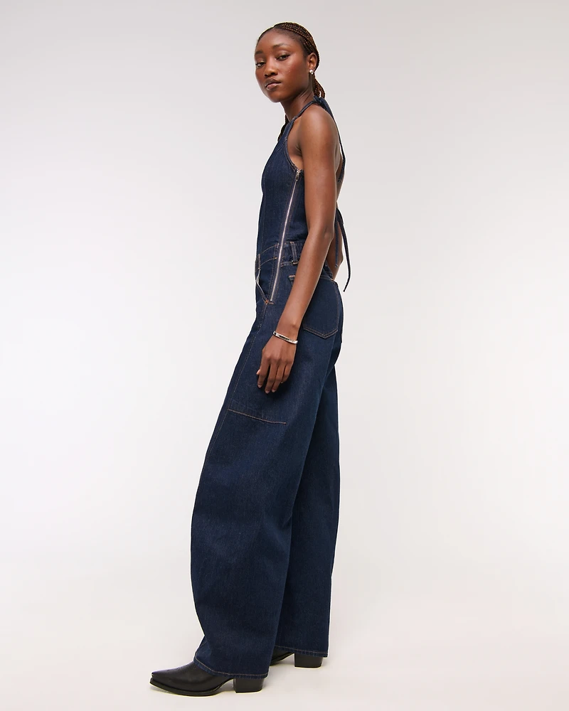 Halter Barrel Denim Jumpsuit