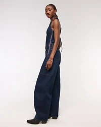 Halter Barrel Denim Jumpsuit