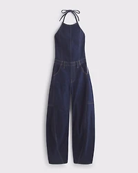 Halter Barrel Denim Jumpsuit