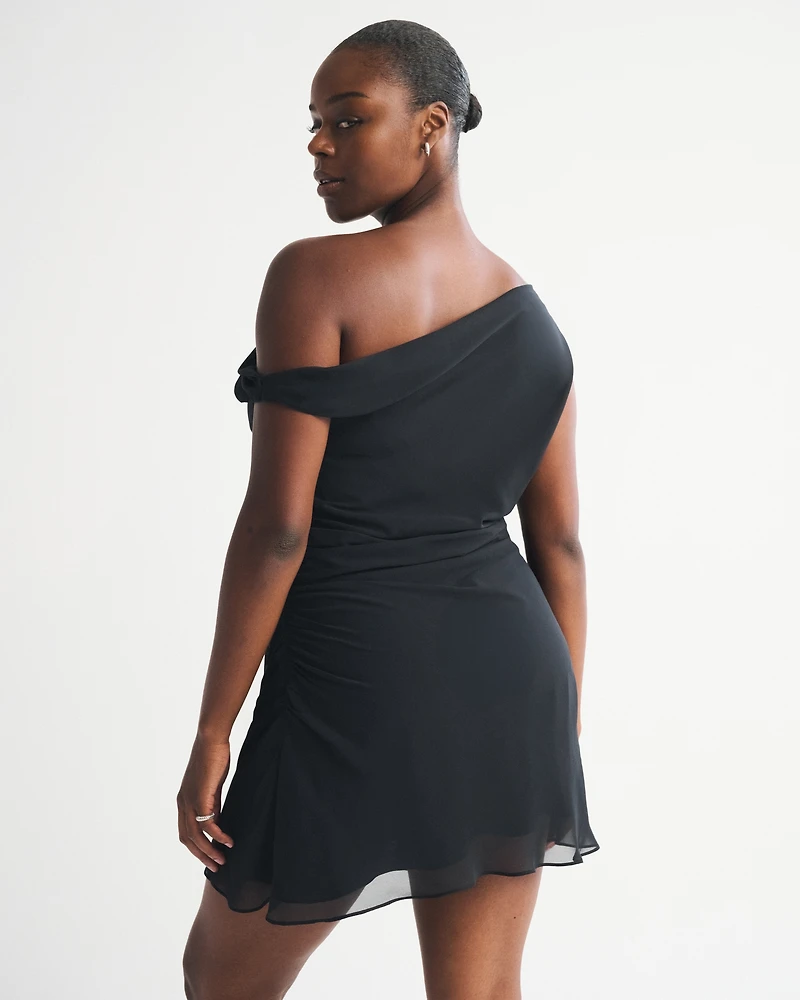 One-Shoulder Draped Mini Dress