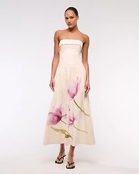 Strapless Drop-Waist Linen-Blend Maxi Dress