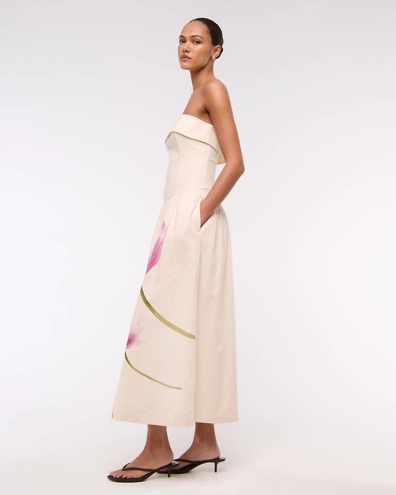 Strapless Drop-Waist Linen-Blend Maxi Dress