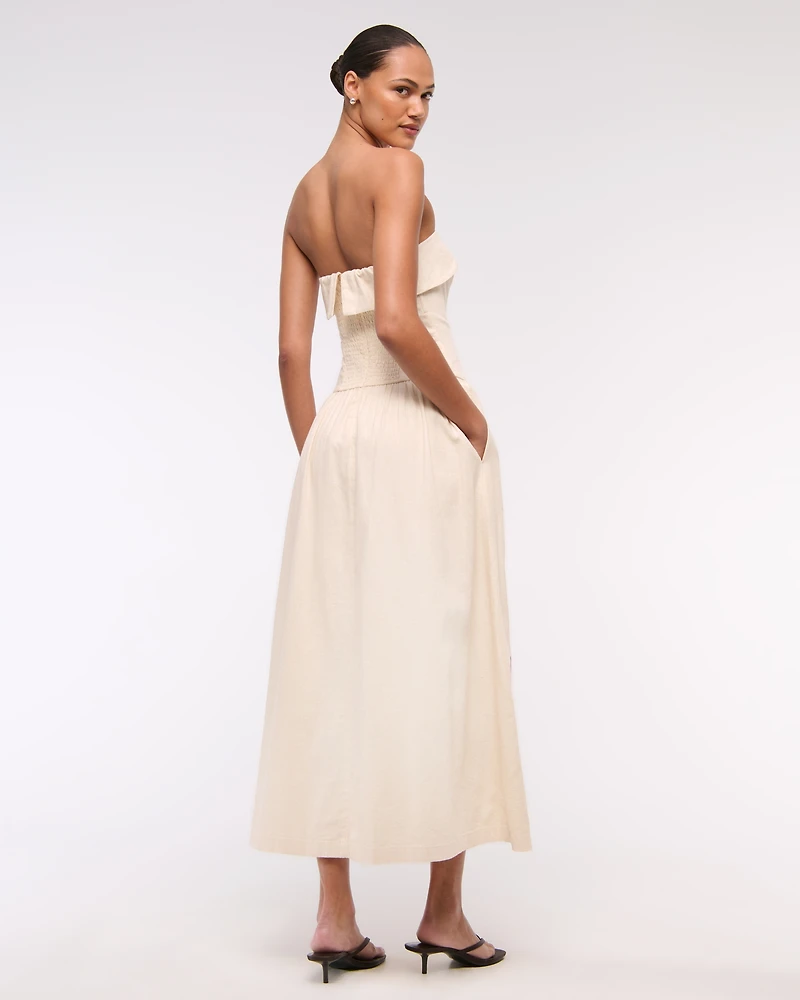 Strapless Drop-Waist Linen-Blend Maxi Dress