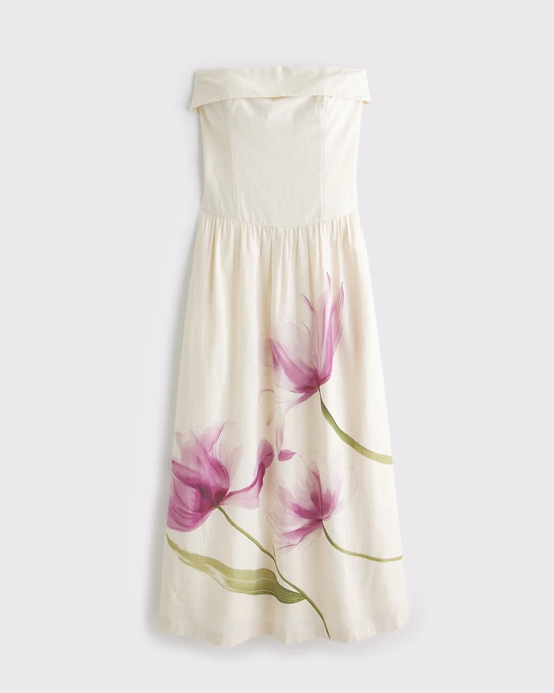 Strapless Drop-Waist Linen-Blend Maxi Dress