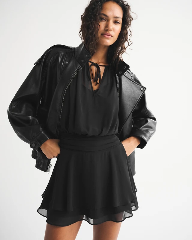 fallen angel mesh long sleeve mini dress in black Adele Embroidered Mesh Long Sleeve Dress in Black