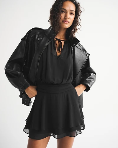 Angel Sleeve Sheer Mini Dress