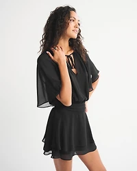 Angel Sleeve Sheer Mini Dress
