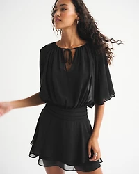 Angel Sleeve Sheer Mini Dress