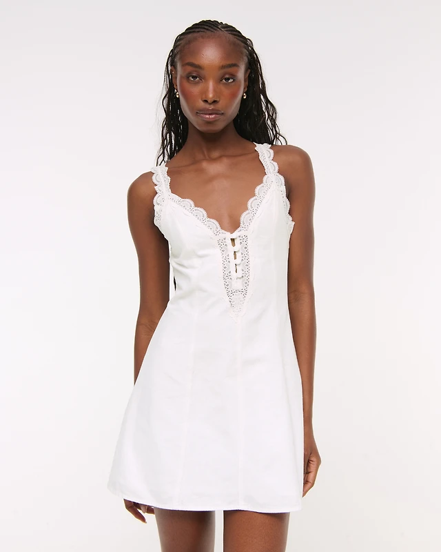 chinese dress ladies Abercrombie & Fitch White Applique Floral Mini Dress UK XXS