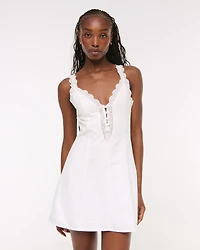 Lace-Trim Button-Front Mini Dress