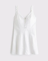 Lace-Trim Button-Front Mini Dress