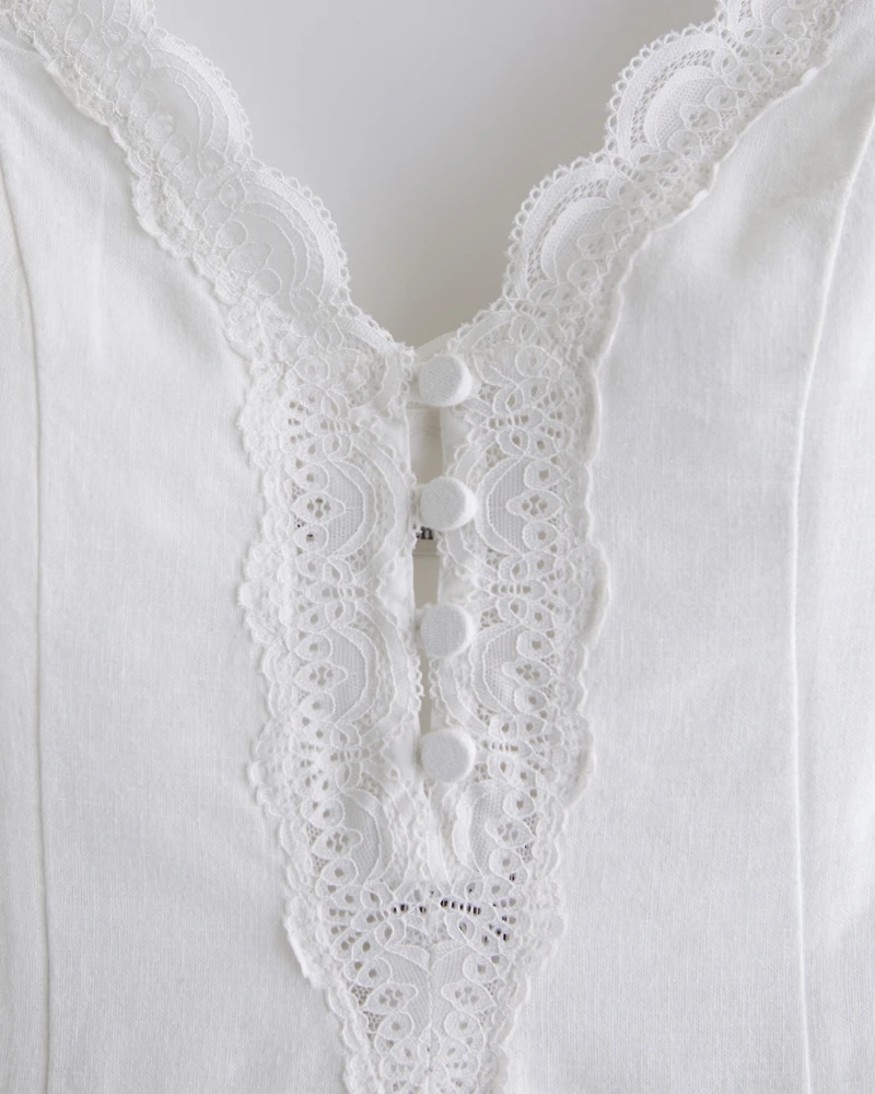 Lace-Trim Button-Front Mini Dress