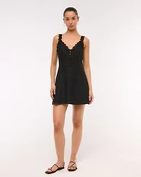 Lace-Trim Button-Front Mini Dress