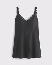 Lace-Trim Button-Front Mini Dress