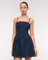 Dipped-Waist Denim Crossback Mini Dress