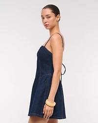 Dipped-Waist Denim Crossback Mini Dress