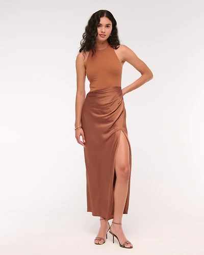Halter Mixed Fabric Maxi Dress