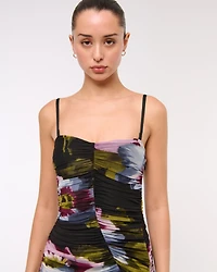 Mesh Strapless Ruched Maxi Dress