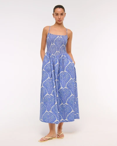 A&F Sydney Smocked Dipped-Waist Midi Dress