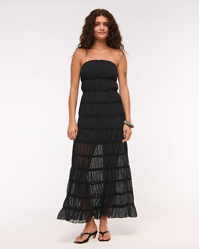 Strapless Ruffle Maxi Dress